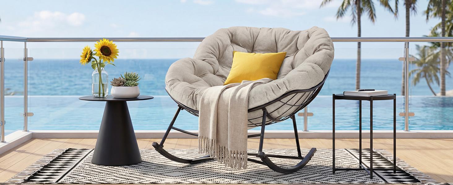Heavy Duty Outdoor Rocking Chair with Cushion, Oversized Egg Lounge, 450 Lbs All-Weather Glider for Patio, Garden, Living Room Heavy Duty Outdoor Rocking Chair with Cushion, Oversized Egg Lounge, 450 Lbs All-Weather Glider for Patio, Garden, Living Room