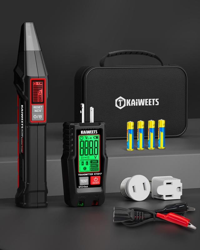 Herramienta para localizar disyuntores de CA con pantalla LCD de alerta, juego de 2 piezas: probador eléctrico y probador de voltaje con transmisor y receptor, función NCV y linterna, probador de cables sin contacto y probador de tomacorrientes GFCI integ