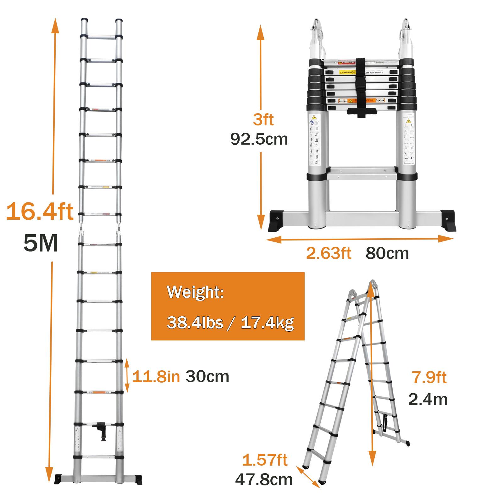 Telescoping Ladder Aluminum A-frame Extension Ladder, Folding Ladder with Stabilizer Bar and Anti-Slip Feet, 330lbs Max Load Capacity, for Home, Office ( 6.2+6.2FT / 8.2+8.2FT ) Telescoping Ladder Aluminum A-frame Extension Ladder, Folding Ladder with Stabilizer Bar and Anti-Slip Feet, 330lbs Max Load Capacity, for Home, Office ( 6.2+6.2FT / 8.2+8.2FT )