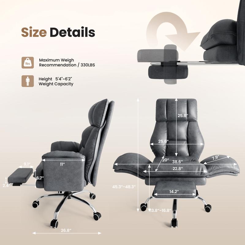 【Compras navideñas】Silla de oficina grande y alta, reposabrazos abatibles para mascotas y para sentarse con las piernas cruzadas, silla ergonómica ejecutiva para juegos de computadora con reposapiés, silla de escritorio reclinable de asiento ancho con tel