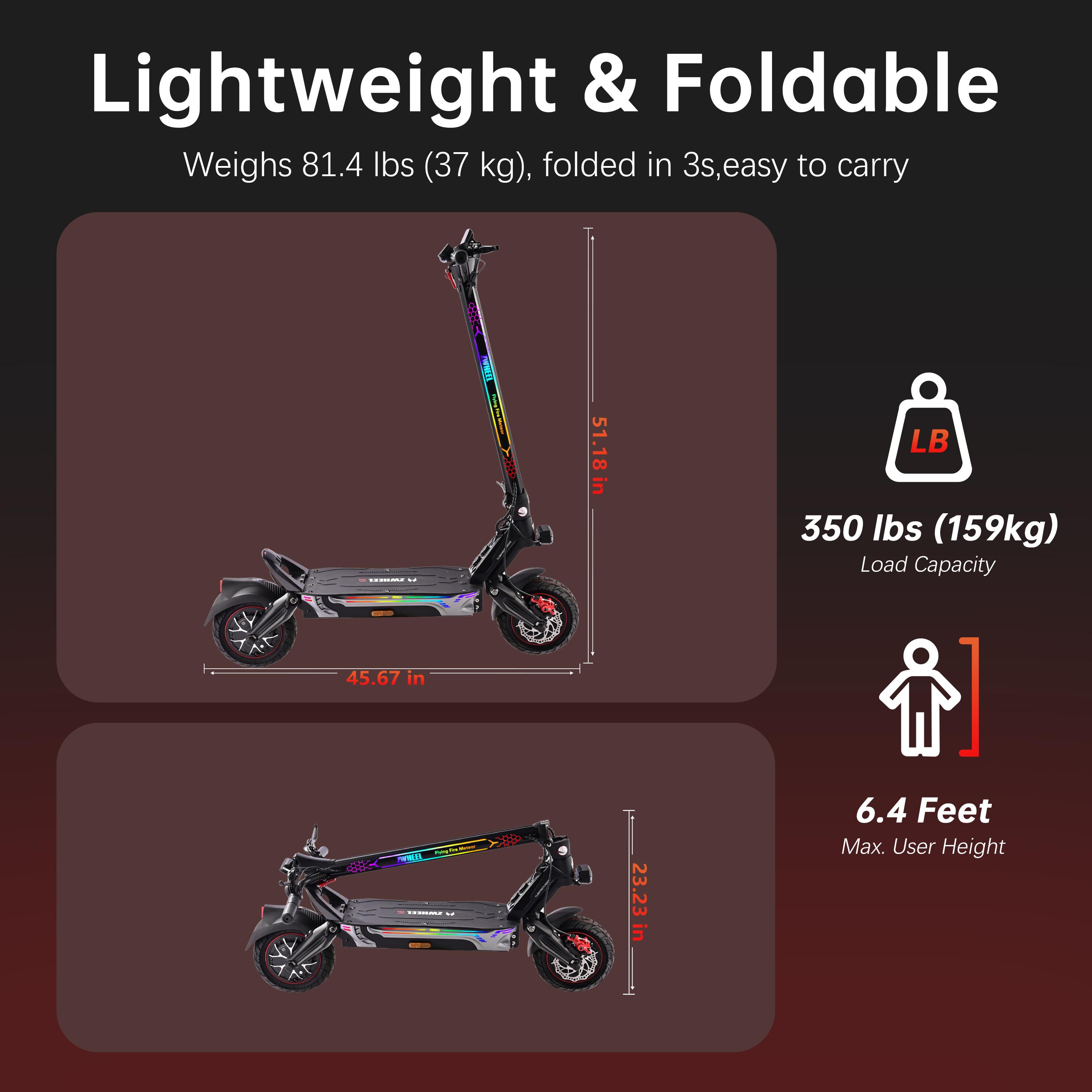 [ZWHEEL] GT1 LITE Powerful Max Pro Electric Scooter, 50 miles Range, Equipped with a 4000W dual motor, Up to 42MPH speed, 11'' Tubeless Tires, Front and rear shock absorbers, Hands-free unlocking, Anti-theft protection, and a foldable design,Summer Vibes