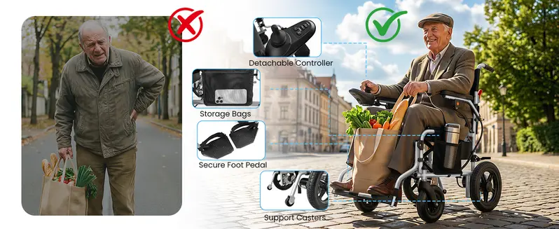【Zygenair】Battery Operated Wheelchair for Adults, 16in/18in/20in Seat Width, Lightweight Compact Foldable Steel Frame, 15mi Range, 12Ah & 13Ah Lithium Batteries, 500W Motor, 330Lbs Capacity, Shock-Absorbent