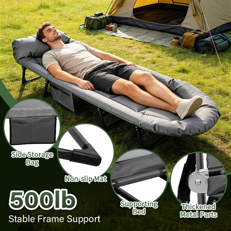 Camping Cot 6 Angle Adjustable Folding Bed with Mattress Lightweight Portable for Camp Office Outdoor 500 lbs Capacity 78.74x23.62x11.81inch Quick Setup Tool-Free Camping Cot 6 Angle Adjustable Folding Bed with Mattress Lightweight Portable for Camp Office Outdoor 500 lbs Capacity 78.74x23.62x11.81inch Quick Setup Tool-Free