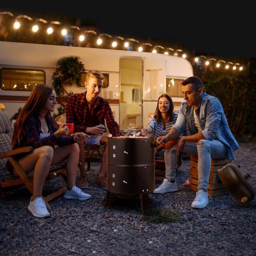 Aluminio vertical y horizontal 43 cm (17 pulgadas), parrilla portátil 3 exteriores y 1 exterior en termimetro incorporación para cocinar al aire libre, en jardín, asar parrilla y acampar.