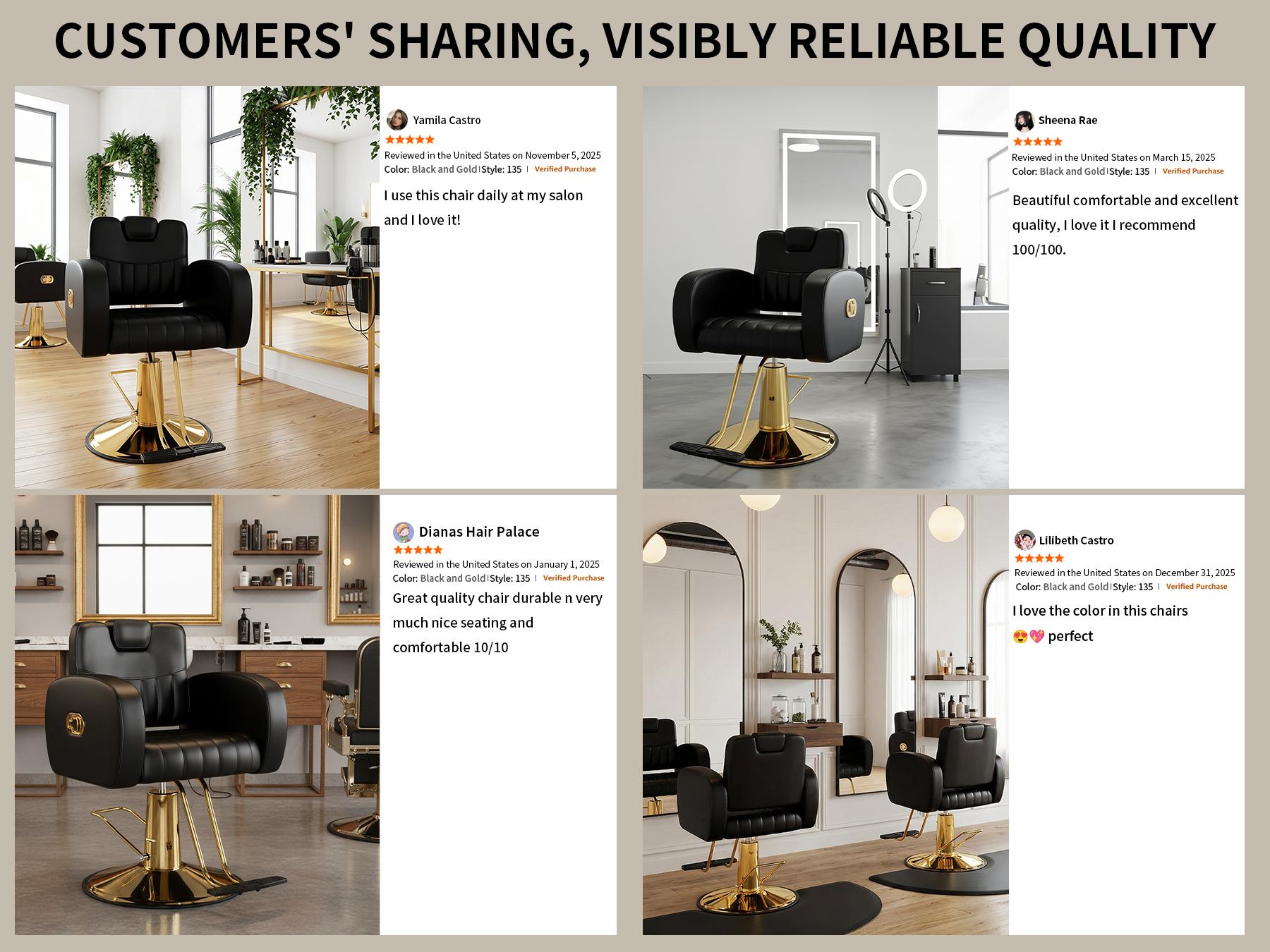 Baasha Ergonomic Gold Salon Chair with Comfortable Thickened Cushions, Heavy Duty Stylist Chair with Steel Frame, Stylish Hair Chair with Leather Upholstery, Weight Capacity 440 lbs Baasha Ergonomic Gold Salon Chair with Comfortable Thickened Cushions, Heavy Duty Stylist Chair with Steel Frame, Stylish Hair Chair with Leather Upholstery, Weight Capacity 440 lbs