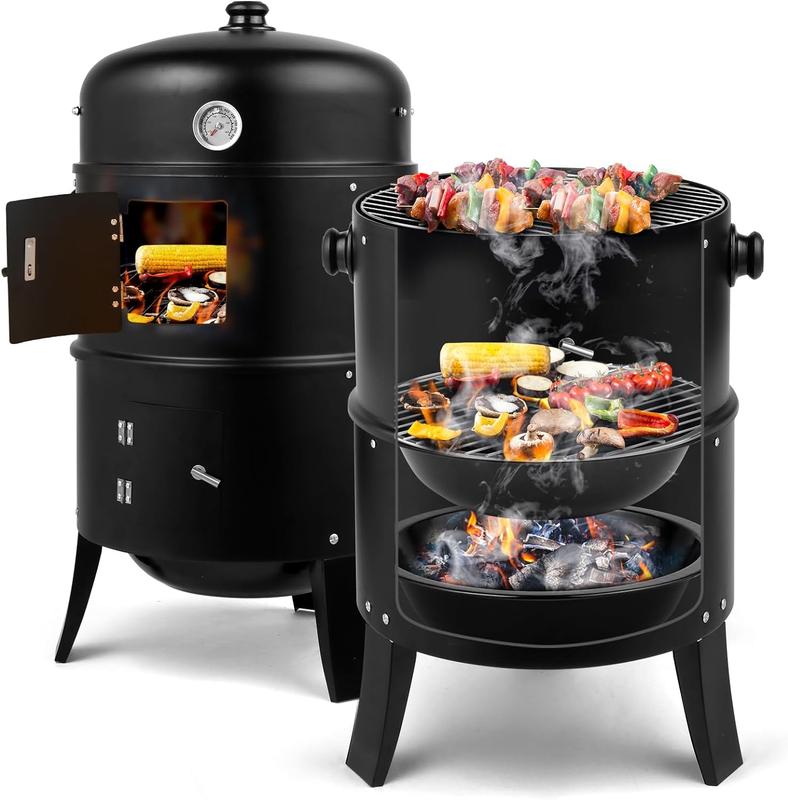 Aluminio vertical y horizontal 43 cm (17 pulgadas), parrilla portátil 3 exteriores y 1 exterior en termimetro incorporación para cocinar al aire libre, en jardín, asar parrilla y acampar.