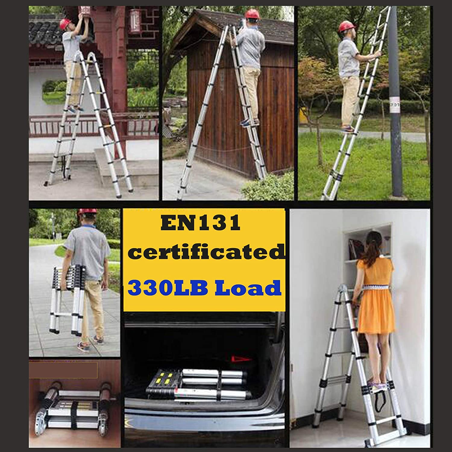 Telescoping Ladder Aluminum A-frame Extension Ladder, Folding Ladder with Stabilizer Bar and Anti-Slip Feet, 330lbs Max Load Capacity, for Home, Office ( 6.2+6.2FT / 8.2+8.2FT ) Telescoping Ladder Aluminum A-frame Extension Ladder, Folding Ladder with Stabilizer Bar and Anti-Slip Feet, 330lbs Max Load Capacity, for Home, Office ( 6.2+6.2FT / 8.2+8.2FT )