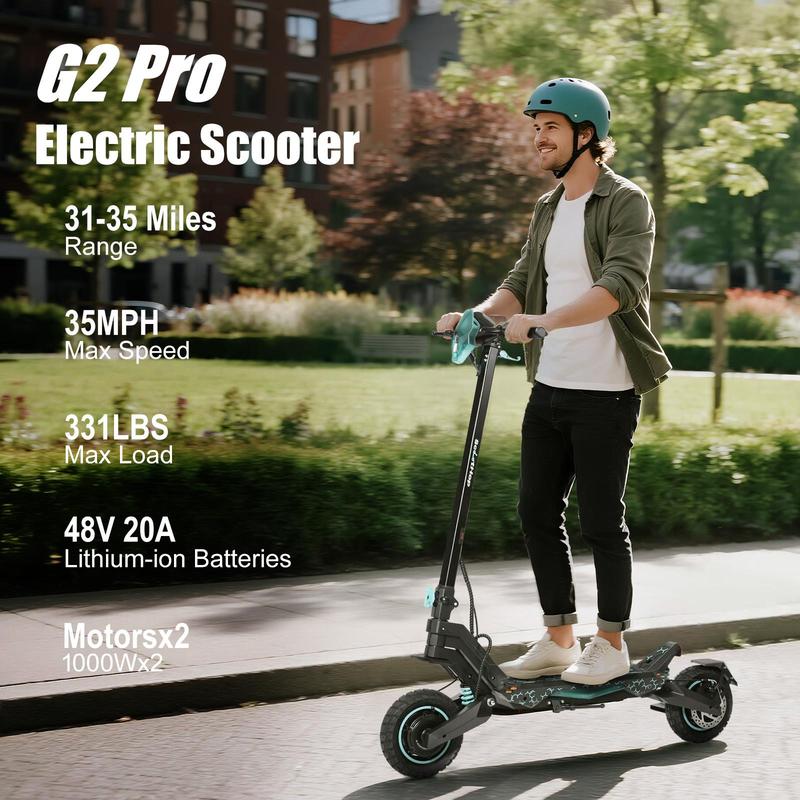 Patinete eléctrico G2/G2Pro para adultos, motor sin escobillas de 800/1000 W*2, neumáticos todoterreno de 10", autonomía de 45/56 km/h, patinete eléctrico plegable para desplazamientos urbanos con pantalla LED, sistema de doble frenado y baterías H.