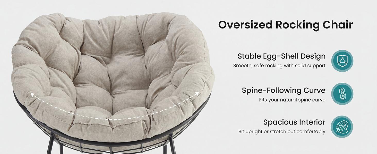 Heavy Duty Outdoor Rocking Chair with Cushion, Oversized Egg Lounge, 450 Lbs All-Weather Glider for Patio, Garden, Living Room Heavy Duty Outdoor Rocking Chair with Cushion, Oversized Egg Lounge, 450 Lbs All-Weather Glider for Patio, Garden, Living Room