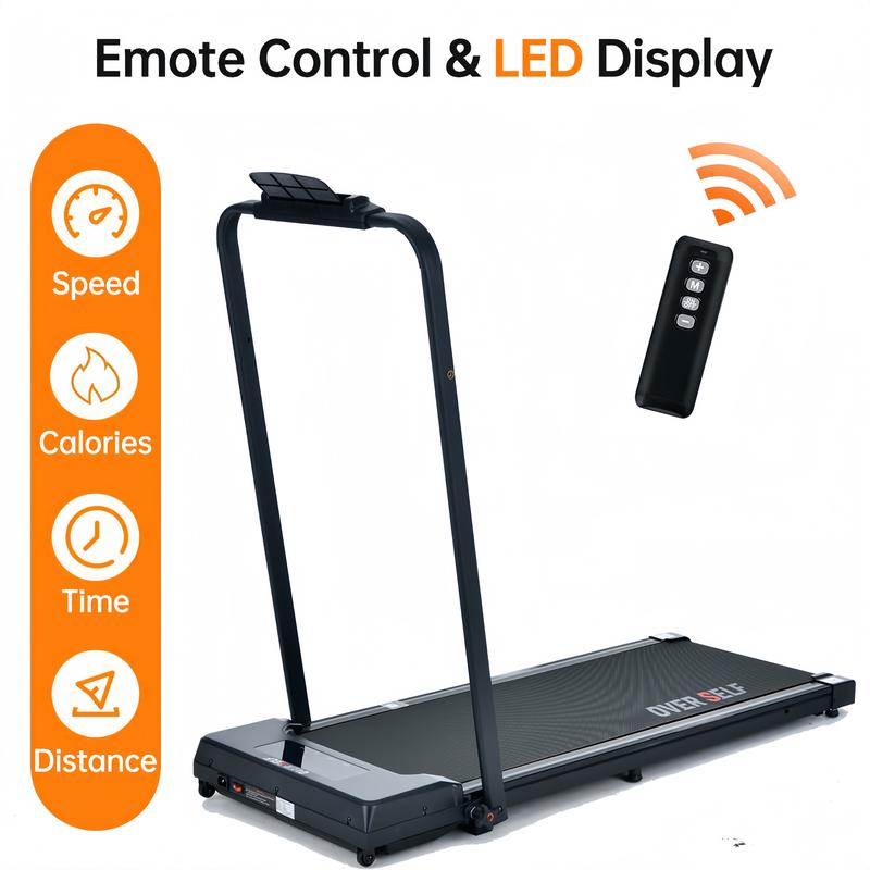 Cinta de correr plegable portátil con manillar, capacidad de carga de 136 kg (300 lbs), alfombrilla protectora para alfombras, control remoto, estación de entrenamiento multifuncional (equipo de fitness)
