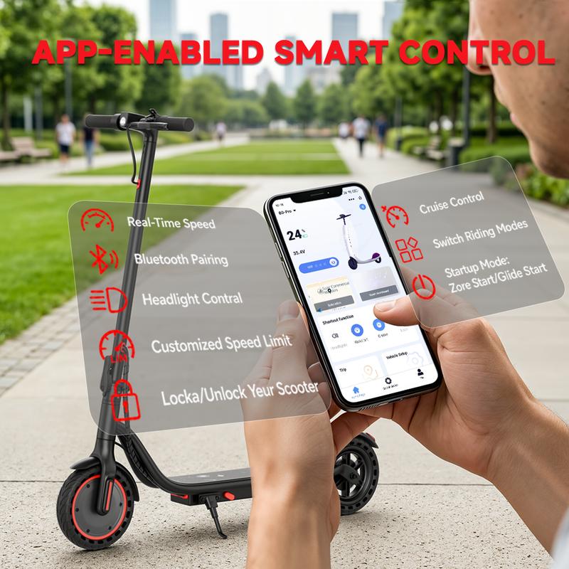 Patinete eléctrico plegable de 350 W - Batería de 36 V y 5,2 Ah, velocidad máxima de 30 km/h, neumáticos macizos de 21,5 cm, control por aplicación, sistema de doble frenado, resistente al agua IPX4, capacidad de carga de 120 kg, transporte urbano intelig