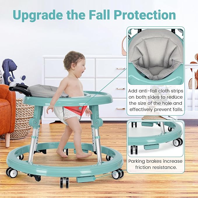 Andador para bebés plegable con 9 alturas ajustables — Para bebés de 6 a 12 meses — Con ruedas, portátil y antivuelco — Diseño rodante y portátil