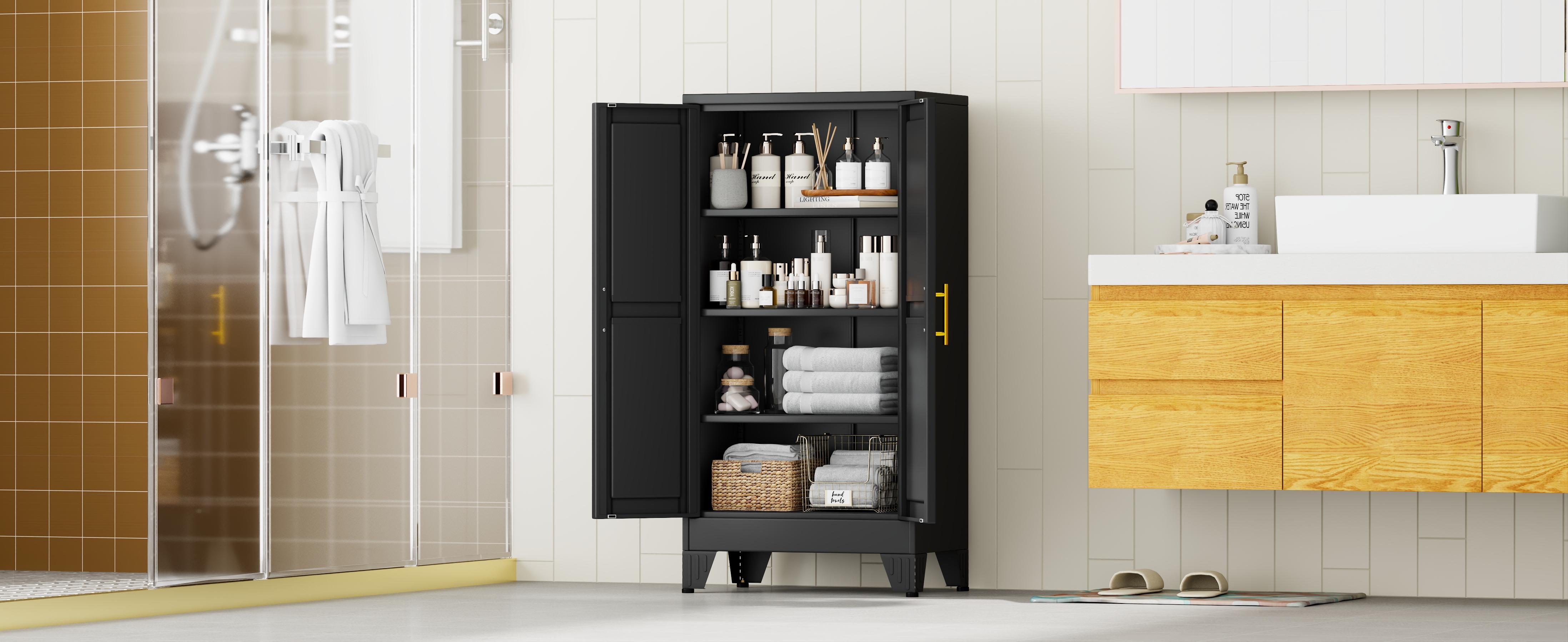 Metal Pantry Cabinet with 2 Doors and Adjustable Shelves Available in four sizes: 47"61" 71" 75" Kitchen Storage Cabinet with Gold Handles - Versatile Storage for Kitchen, Bathroom, Dining Room, Utility Room