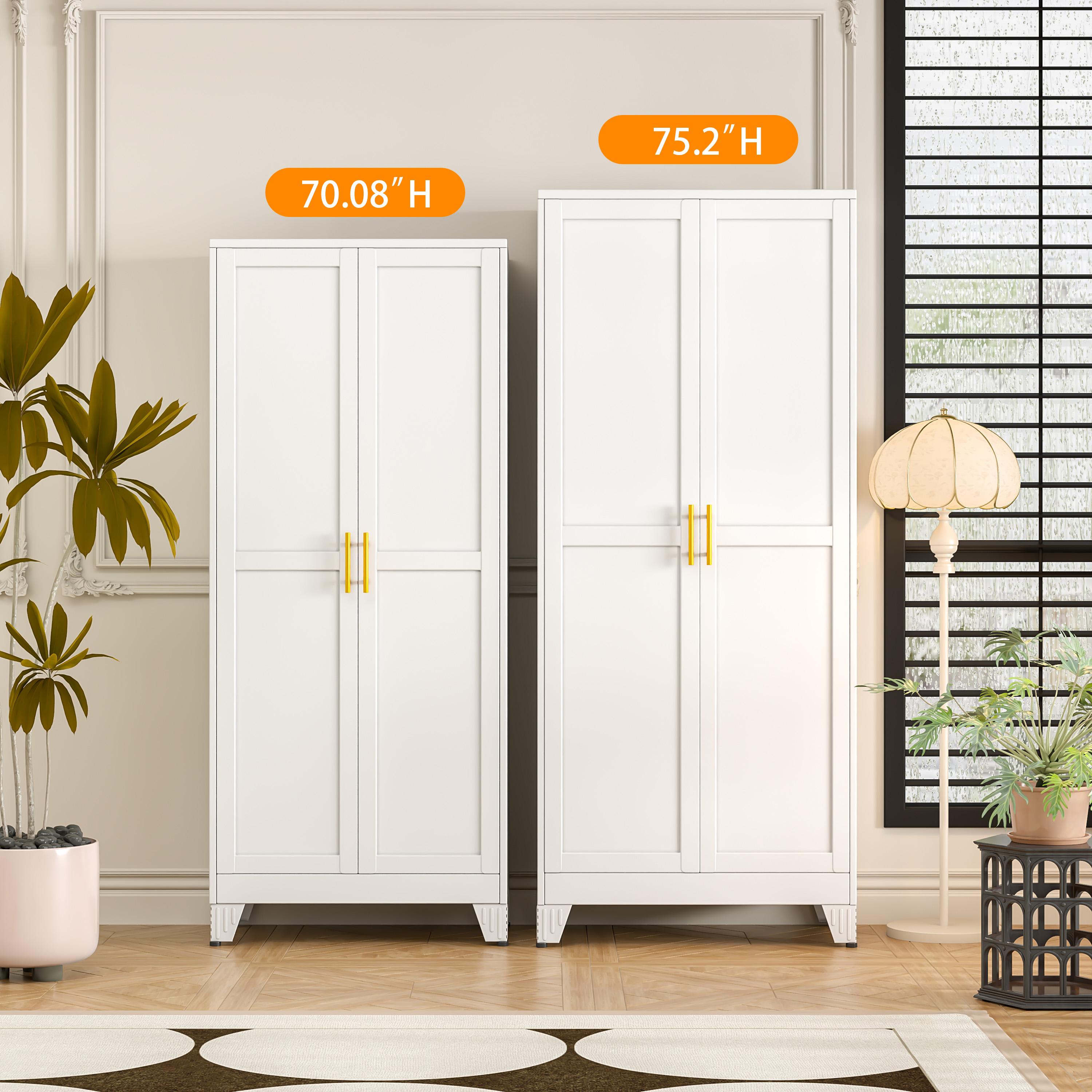 Metal Pantry Cabinet with 2 Doors and Adjustable Shelves Available in four sizes: 47"61" 71" 75" Kitchen Storage Cabinet with Gold Handles - Versatile Storage for Kitchen, Bathroom, Dining Room, Utility Room