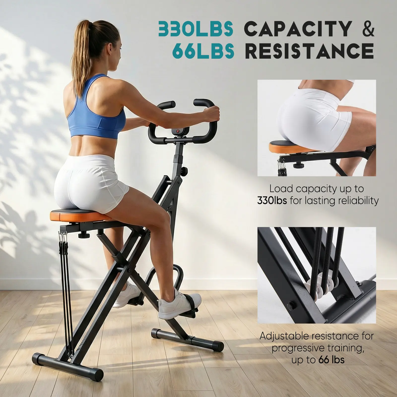 Máquina de remo y sentadillas para glúteos y piernas con pantalla LCD y diseño plegable – Resistencia ajustable para entrenamiento de cuerpo completo en casa.