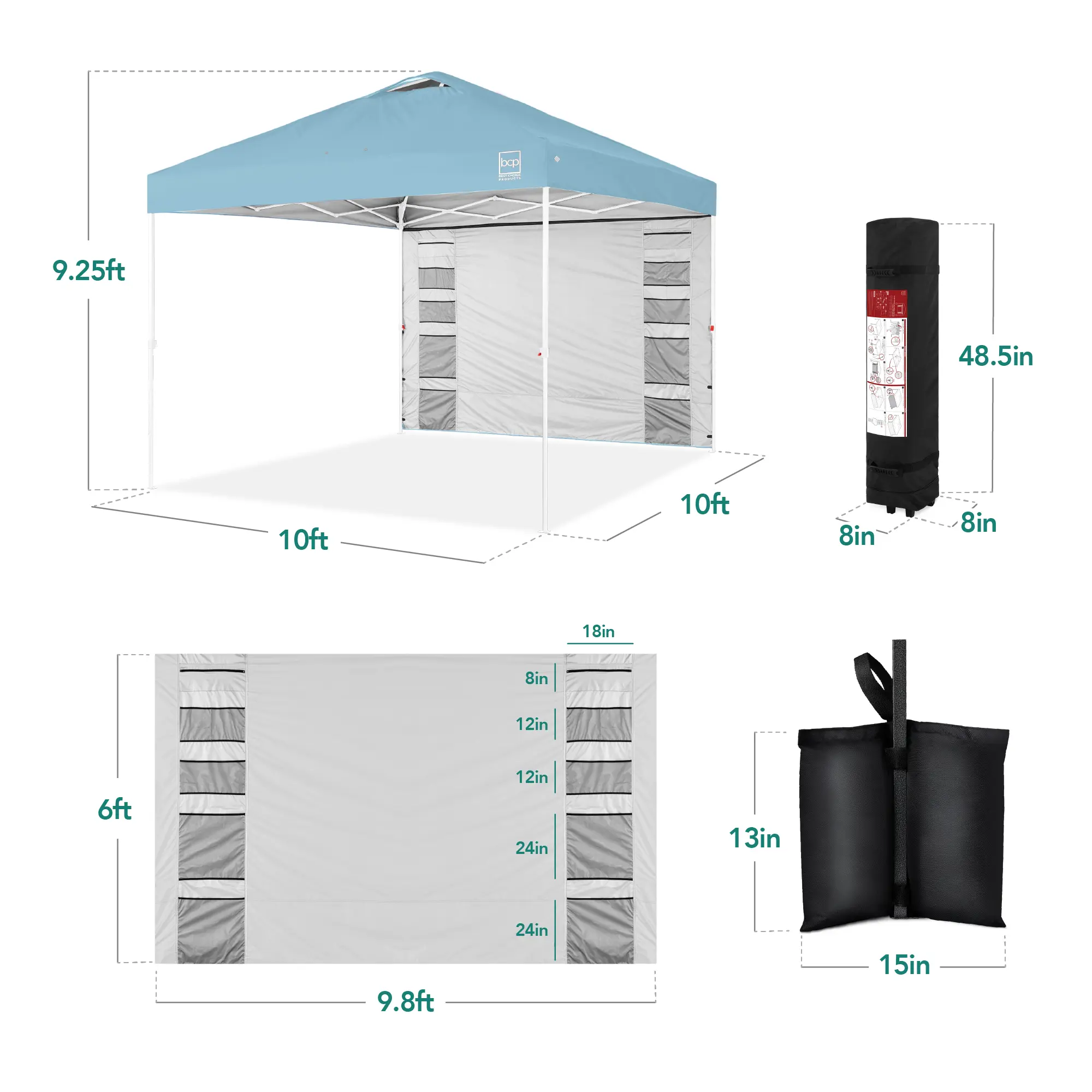 Carpa plegable de 10 x 10 pies con pared lateral
