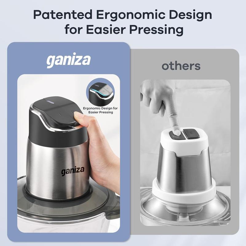 Procesador de alimentos con recipientes de vidrio de 8 tazas y recipiente de acero inoxidable de 8 tazas, picadora de alimentos de 2 velocidades, molinillo de carne, botón mejorado y luz de protección inteligente contra sobrecalentamiento. Incluye cepillo