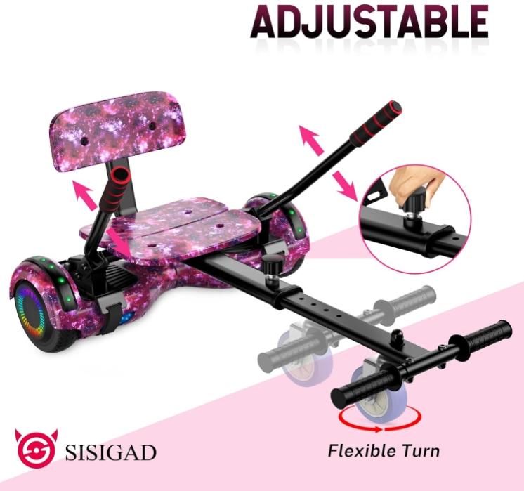 SISIGAD Hoverboard with Seat Attachment, 6.5'' Self Balancing Hoverboards Go Kart with Bluetooth and LED Lights, Star Purple Scooter with Seat Attachment Combo SISIGAD Hoverboard with Seat Attachment, 6.5'' Self Balancing Hoverboards Go Kart with Bluetooth and LED Lights, Star Purple Scooter with Seat Attachment Combo