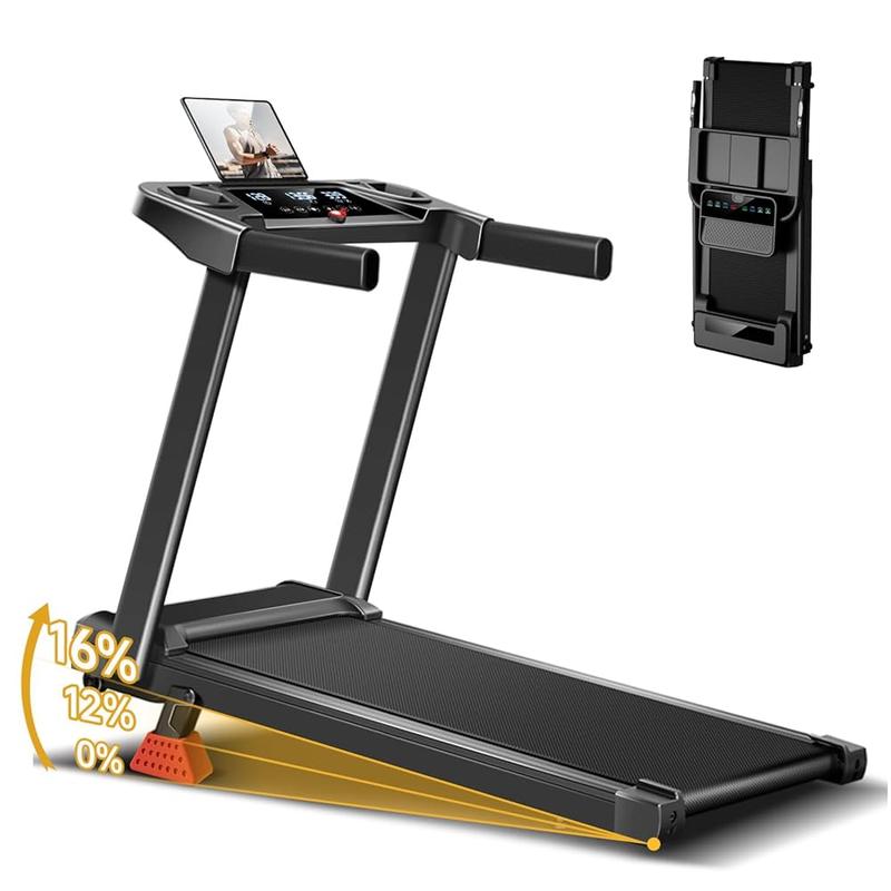 Cinta de correr plegable inclinada, 0,6-7 MPH para el hogar, 3.0 HP, pantallas, plataforma portátil para caminar con asa, capacidad de 300 lb
