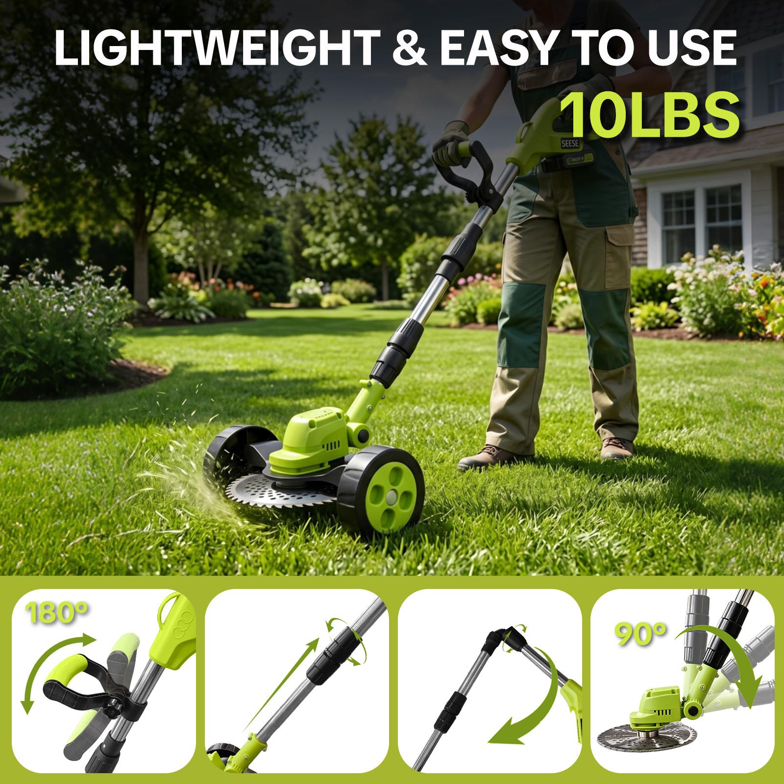 【DealsForYouDays】SEESE Cordless Lawn Mower, Garden Tool (Mower, Trimmer, Edger) with 2×21V Batteries, Lightweight for Small to Medium Backyards Grass Cutting Tool Grasscutters