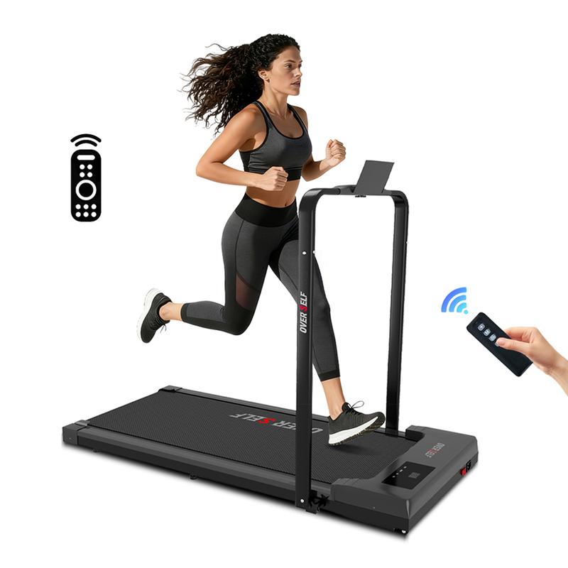 Cinta de correr plegable portátil con manillar, capacidad de carga de 136 kg (300 lbs), alfombrilla protectora para alfombras, control remoto, estación de entrenamiento multifuncional (equipo de fitness)