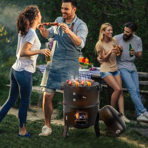 Aluminio vertical y horizontal 43 cm (17 pulgadas), parrilla portátil 3 exteriores y 1 exterior en termimetro incorporación para cocinar al aire libre, en jardín, asar parrilla y acampar.