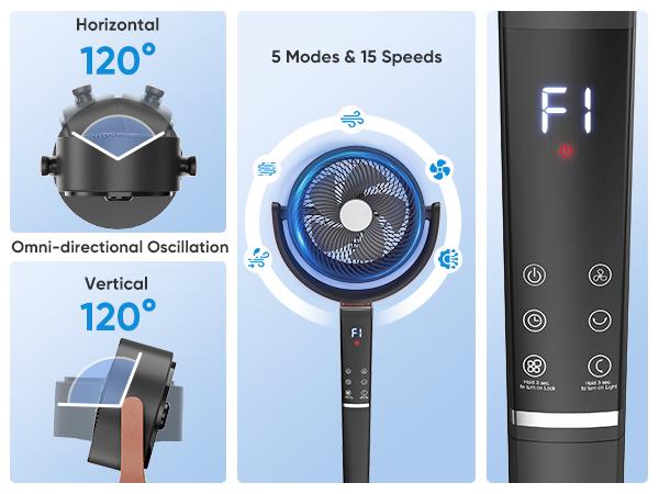 Bedroom Pedestal Fan, Quiet 20dB DC Air Circulator, 15 Speeds 5 Modes, 120° Oscillation, 12H Timer, 1050CFM Airflow, 37-45" Adjustable Height, LED Light, Standing Fan with Remote Bedroom Pedestal Fan, Quiet 20dB DC Air Circulator, 15 Speeds 5 Modes, 120° Oscillation, 12H Timer, 1050CFM Airflow, 37-45" Adjustable Height, LED Light, Standing Fan with Remote