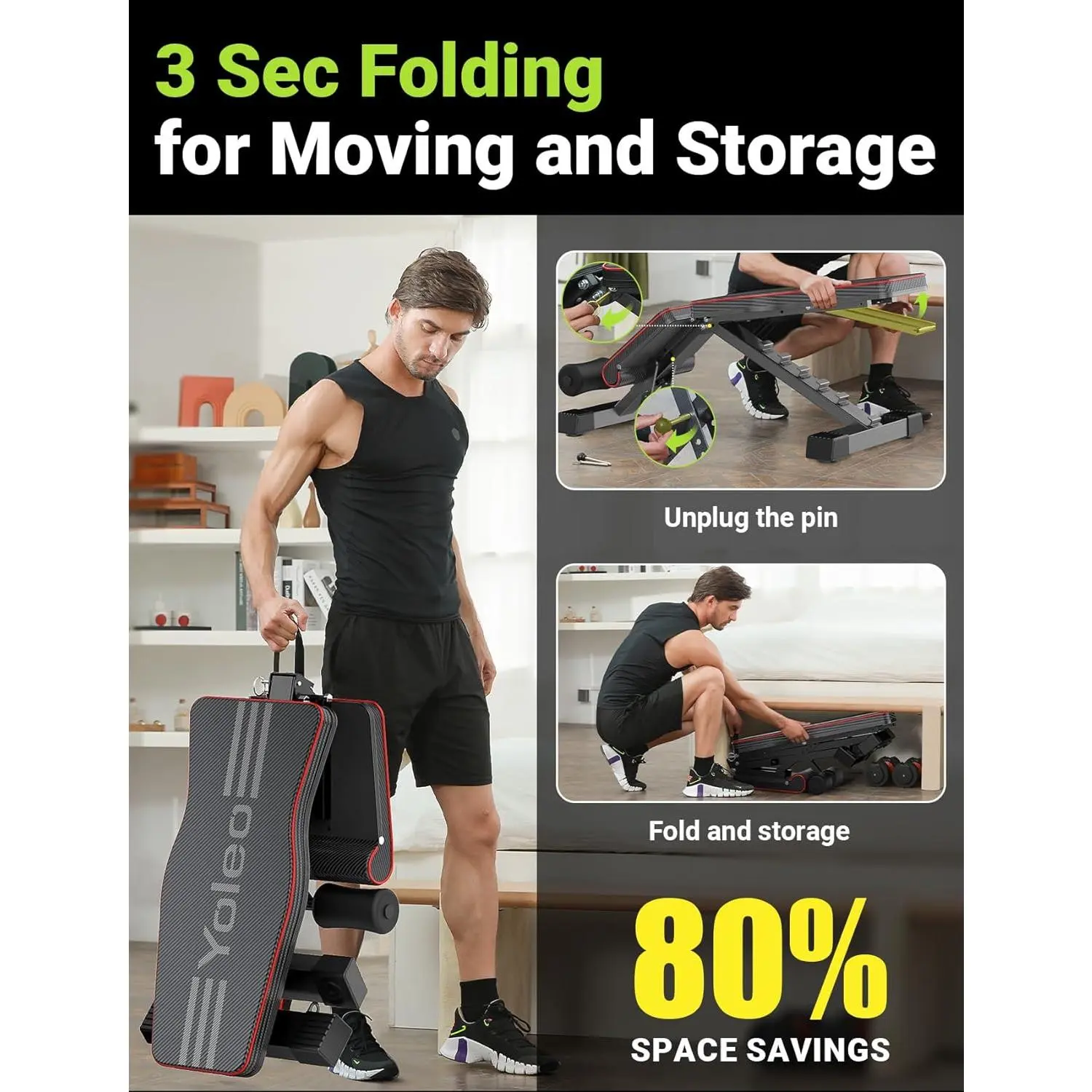 #SummerVibes Banco de pesas ajustable, banco de entrenamiento plegable para gimnasio en casa — Entrenamiento de cuerpo completo y fuerza — Banco utilitario (inclinado, declinado y plano) con ajuste rápido.