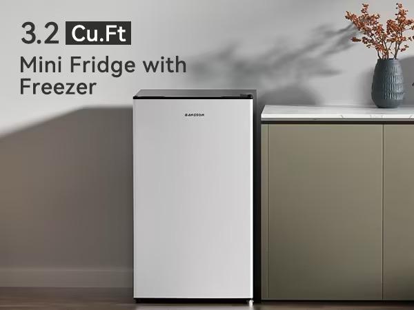 BANGSON 3.2 Cu.ft Single-Door Dual Capacity Mini Fridge with Separate Built-in Freezer, Energy-Efficient Beverage Cooler, Low-Noise, Cooling Control Thermostat, Compact Size, Separate Freezer