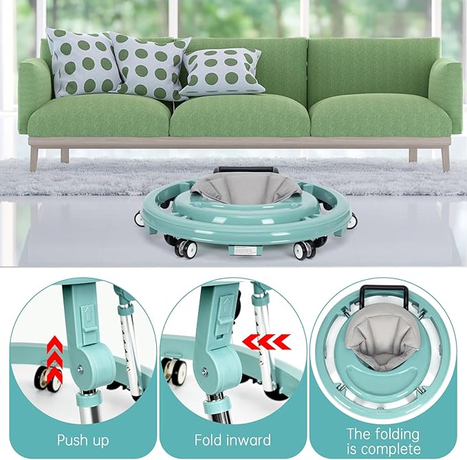Andador para bebés plegable con 9 alturas ajustables — Para bebés de 6 a 12 meses — Con ruedas, portátil y antivuelco — Diseño rodante y portátil