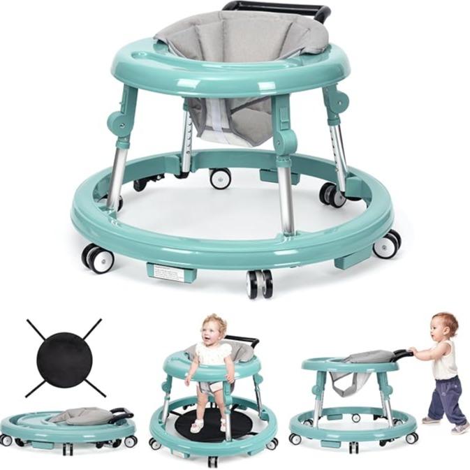 Andador para bebés plegable con 9 alturas ajustables — Para bebés de 6 a 12 meses — Con ruedas, portátil y antivuelco — Diseño rodante y portátil