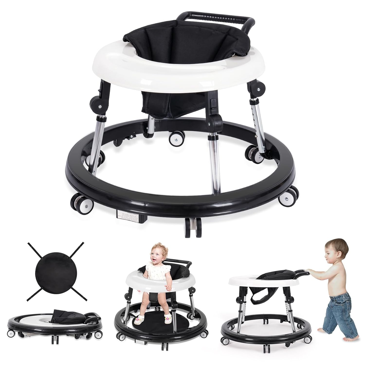 Andador para bebés plegable con 9 alturas ajustables — Para bebés de 6 a 12 meses — Con ruedas, portátil y antivuelco — Diseño rodante y portátil