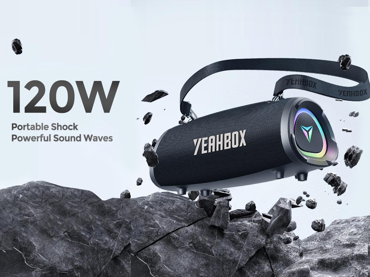 YEAHBOX Sonic Boom Portable Wireless Bluetooth Speaker - 100W (120W Peak) Audio Stereo, IP67 Waterproof, RGB Lights, 9000mAh Power Bank Charging, Dual DSP, Shoulder Strap for Camping, Party fathersdaygift YEAHBOX Sonic Boom Portable Wireless Bluetooth Speaker - 100W (120W Peak) Audio Stereo, IP67 Waterproof, RGB Lights, 9000mAh Power Bank Charging, Dual DSP, Shoulder Strap for Camping, Party fathersdaygift