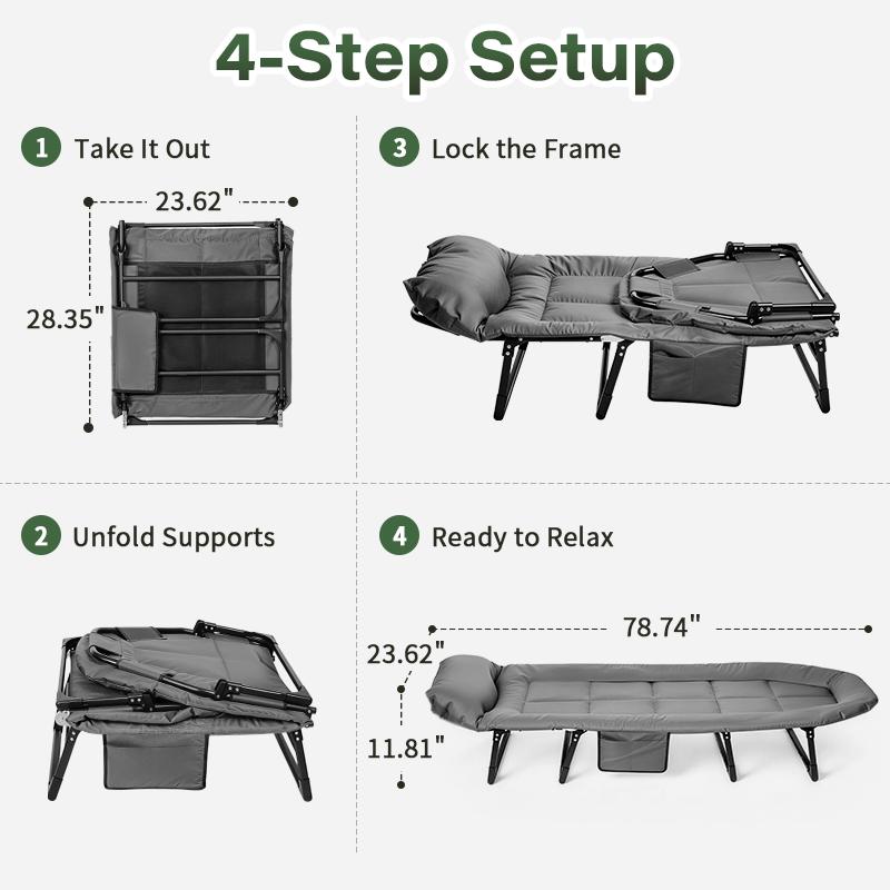 Camping Cot 6 Angle Adjustable Folding Bed with Mattress Lightweight Portable for Camp Office Outdoor 500 lbs Capacity 78.74x23.62x11.81inch Quick Setup Tool-Free Camping Cot 6 Angle Adjustable Folding Bed with Mattress Lightweight Portable for Camp Office Outdoor 500 lbs Capacity 78.74x23.62x11.81inch Quick Setup Tool-Free