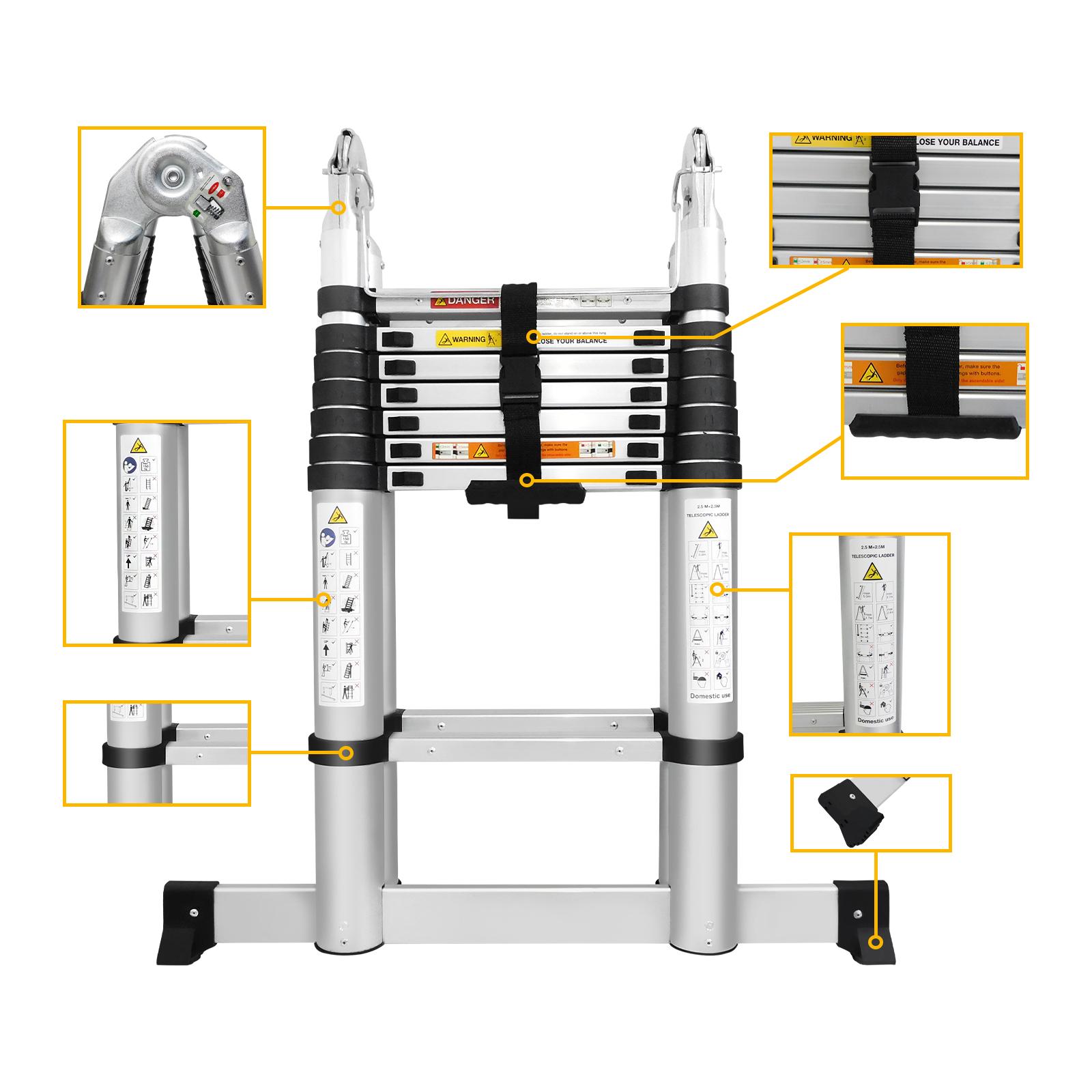 Telescoping Ladder Aluminum A-frame Extension Ladder, Folding Ladder with Stabilizer Bar and Anti-Slip Feet, 330lbs Max Load Capacity, for Home, Office ( 6.2+6.2FT / 8.2+8.2FT ) Telescoping Ladder Aluminum A-frame Extension Ladder, Folding Ladder with Stabilizer Bar and Anti-Slip Feet, 330lbs Max Load Capacity, for Home, Office ( 6.2+6.2FT / 8.2+8.2FT )