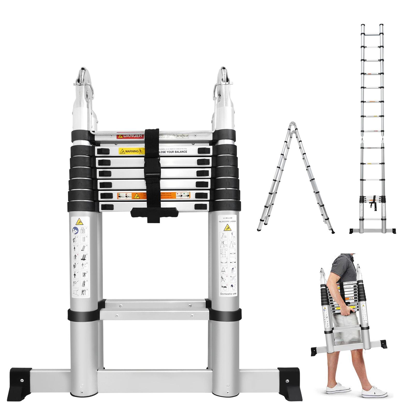 Telescoping Ladder Aluminum A-frame Extension Ladder, Folding Ladder with Stabilizer Bar and Anti-Slip Feet, 330lbs Max Load Capacity, for Home, Office ( 6.2+6.2FT / 8.2+8.2FT ) Telescoping Ladder Aluminum A-frame Extension Ladder, Folding Ladder with Stabilizer Bar and Anti-Slip Feet, 330lbs Max Load Capacity, for Home, Office ( 6.2+6.2FT / 8.2+8.2FT )