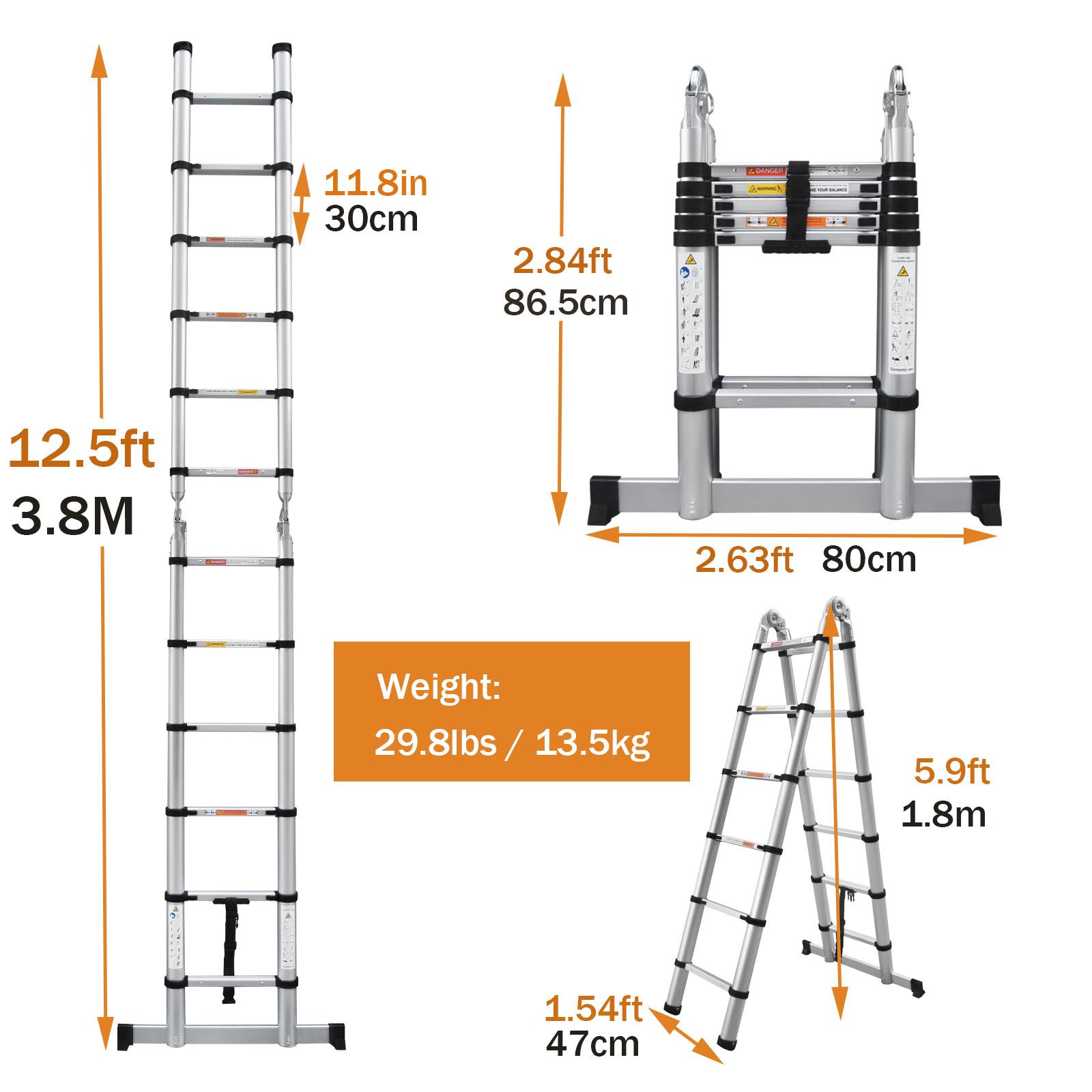 Telescoping Ladder Aluminum A-frame Extension Ladder, Folding Ladder with Stabilizer Bar and Anti-Slip Feet, 330lbs Max Load Capacity, for Home, Office ( 6.2+6.2FT / 8.2+8.2FT ) Telescoping Ladder Aluminum A-frame Extension Ladder, Folding Ladder with Stabilizer Bar and Anti-Slip Feet, 330lbs Max Load Capacity, for Home, Office ( 6.2+6.2FT / 8.2+8.2FT )