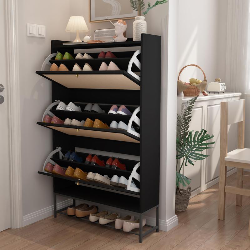 Zapatero, Zapatero independiente con cubo basculante, organizador de zapatos con 2, 3 o 4 cajones abatibles, Zapatero estrecho moderno para recibidor, pasillo o dormitorio.