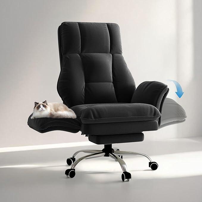 【Compras navideñas】Silla de oficina grande y alta, reposabrazos abatibles para mascotas y para sentarse con las piernas cruzadas, silla ergonómica ejecutiva para juegos de computadora con reposapiés, silla de escritorio reclinable de asiento ancho con tel