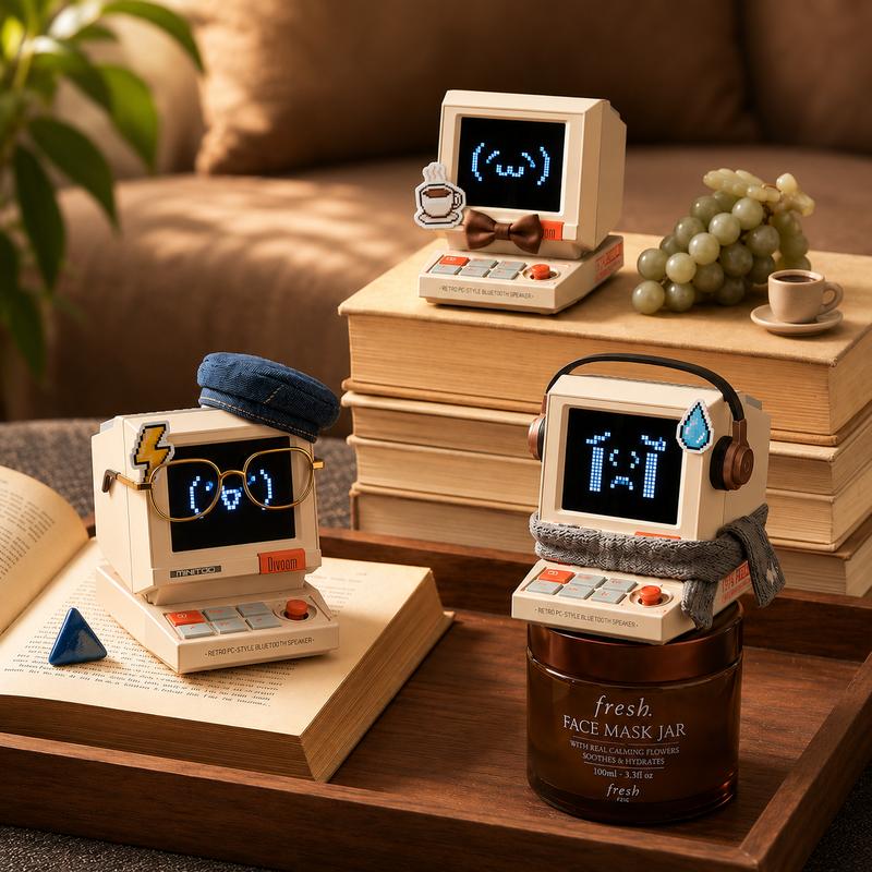 Altavoz Bluetooth Retro Pixel – Diseño inspirado en los años 90, control por aplicación, alarma, ruido blanco, altavoz portátil de escritorio retro para música, decoración de sala de juegos.