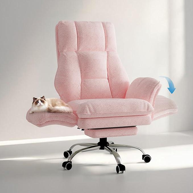 【Compras navideñas】Silla de oficina grande y alta, reposabrazos abatibles para mascotas y para sentarse con las piernas cruzadas, silla ergonómica ejecutiva para juegos de computadora con reposapiés, silla de escritorio reclinable de asiento ancho con tel