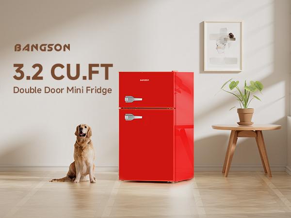 BANGSON 3.2 Cu.ft Retro Portable Mini Fridge with Separate Freezer, Home Refrigerator, Adjustable Temp, Quiet Operation, Energy-Efficient, Handle/No-Handle Options, Gift Idea for Refrigerator Accessories, Portable Fridge,summerwins BANGSON 3.2 Cu.ft Retro Portable Mini Fridge with Separate Freezer, Home Refrigerator, Adjustable Temp, Quiet Operation, Energy-Efficient, Handle/No-Handle Options, Gift Idea for Refrigerator Accessories, Portable Fridge,summerwins