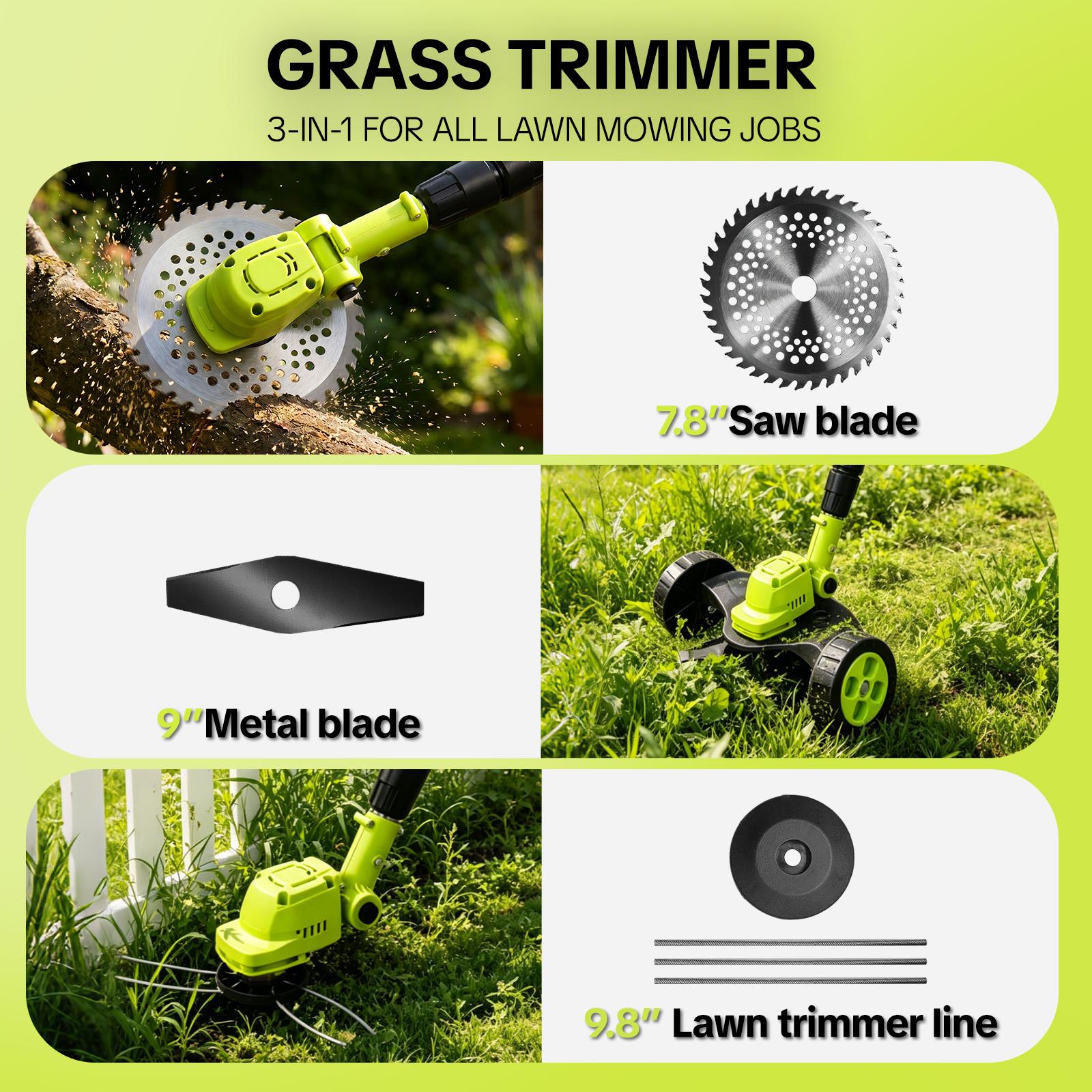 【DealsForYouDays】SEESE Cordless Lawn Mower, Garden Tool (Mower, Trimmer, Edger) with 2×21V Batteries, Lightweight for Small to Medium Backyards Grass Cutting Tool Grasscutters