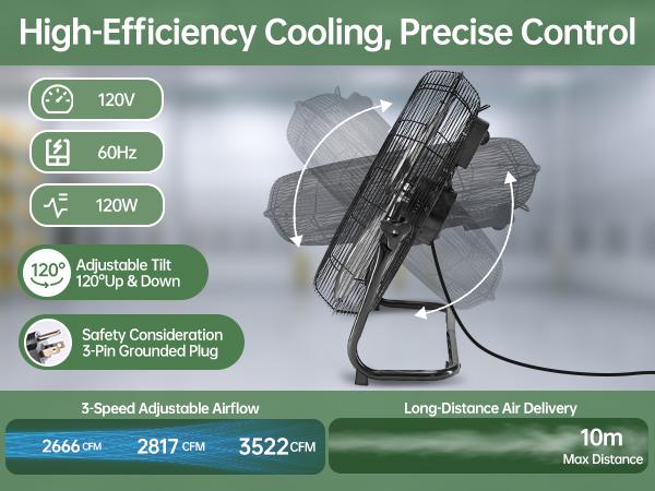 Industrial High-Velocity Floor Fan, 3-Speed Metal Fan with 120°Adjustable Tilt, Carry Handle, Quiet Standing Drum Fan, Max 2661 CFM for Workshops, Garages, Large Commercial Spaces Industrial High-Velocity Floor Fan, 3-Speed Metal Fan with 120°Adjustable Tilt, Carry Handle, Quiet Standing Drum Fan, Max 2661 CFM for Workshops, Garages, Large Commercial Spaces