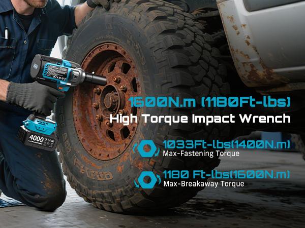 SEESII Upgraded Electric Impact Wrench Detachable Handle - 1180 Ft-lbs (1600 N&middot;m) 1/2" High-Torque, 21V Cordless + 2x 4.0Ah Batteries | for Car/Truck/Mower/Industrial Tasks,WH12 Ultra Pro