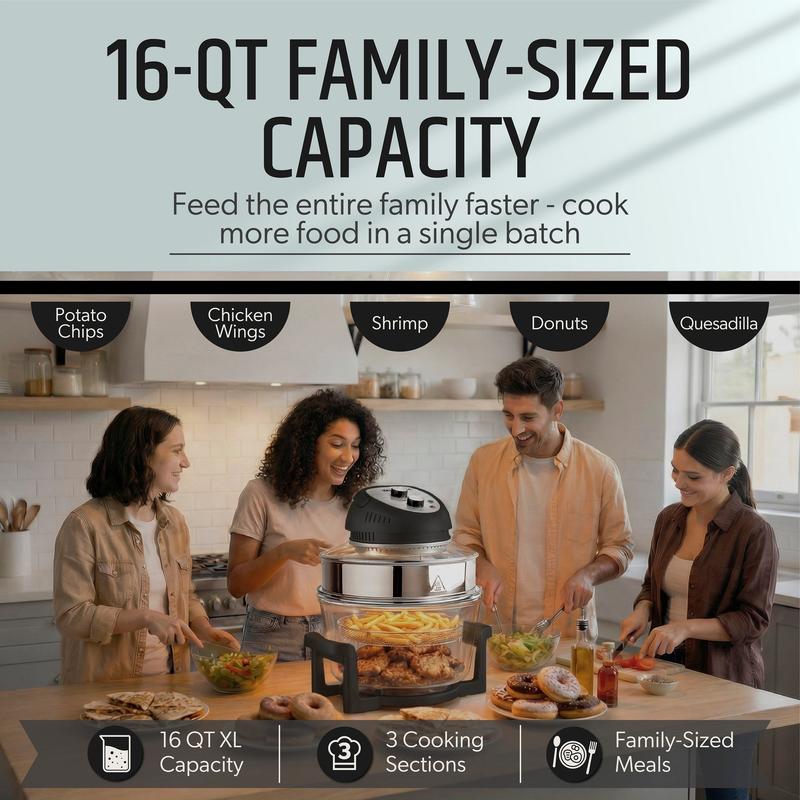 Freidora de aire extragrande de 16 cuartos: cocina crujiente sin aceite para comidas más saludables.