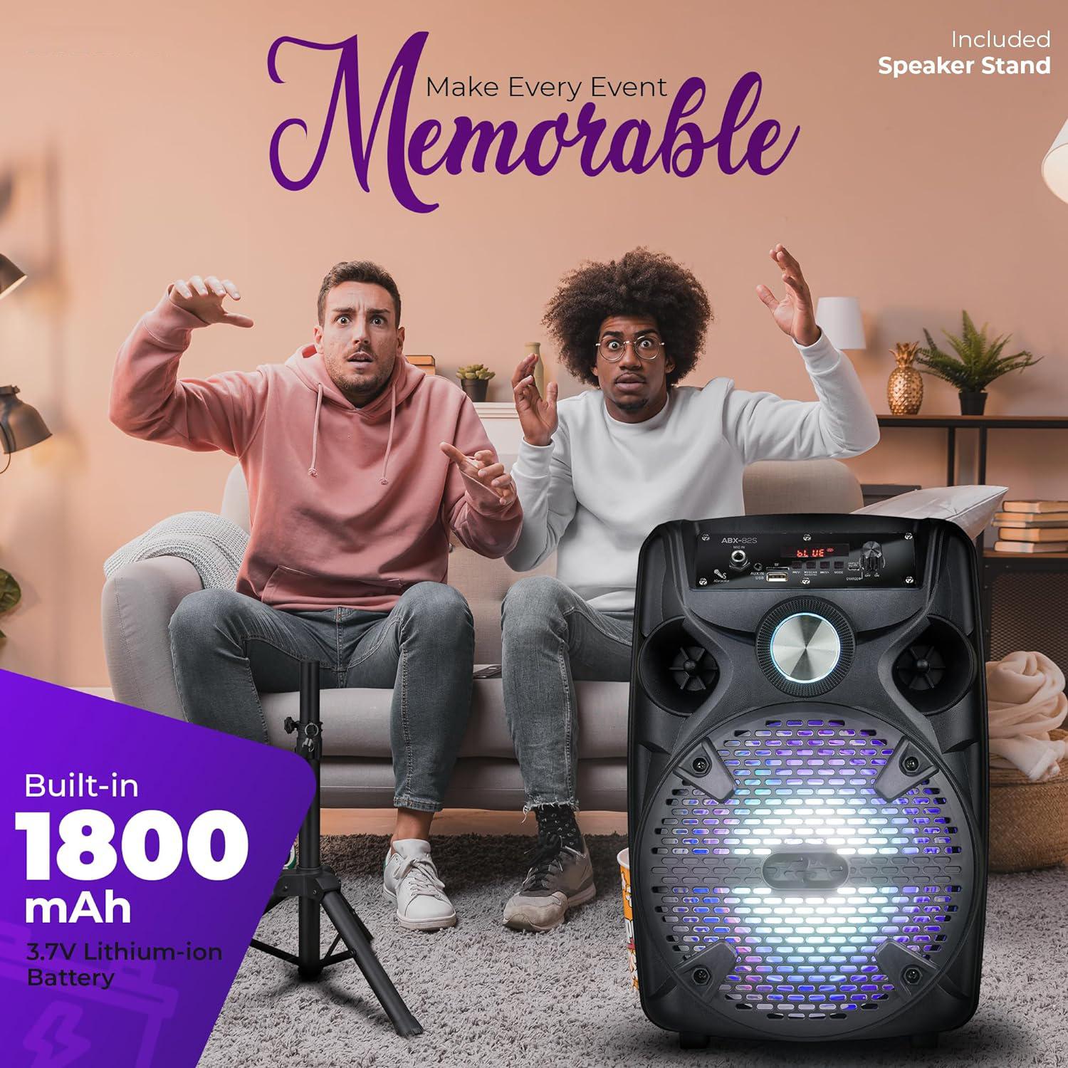 Wireless Rechargeable LED 8" Subwoofer Wireless Portable Bluetooth PA Speaker With Stand Microphone FM Radio. Karaoke System Sound Box Audio Wireless Rechargeable LED 8" Subwoofer Wireless Portable Bluetooth PA Speaker With Stand Microphone FM Radio. Karaoke System Sound Box Audio