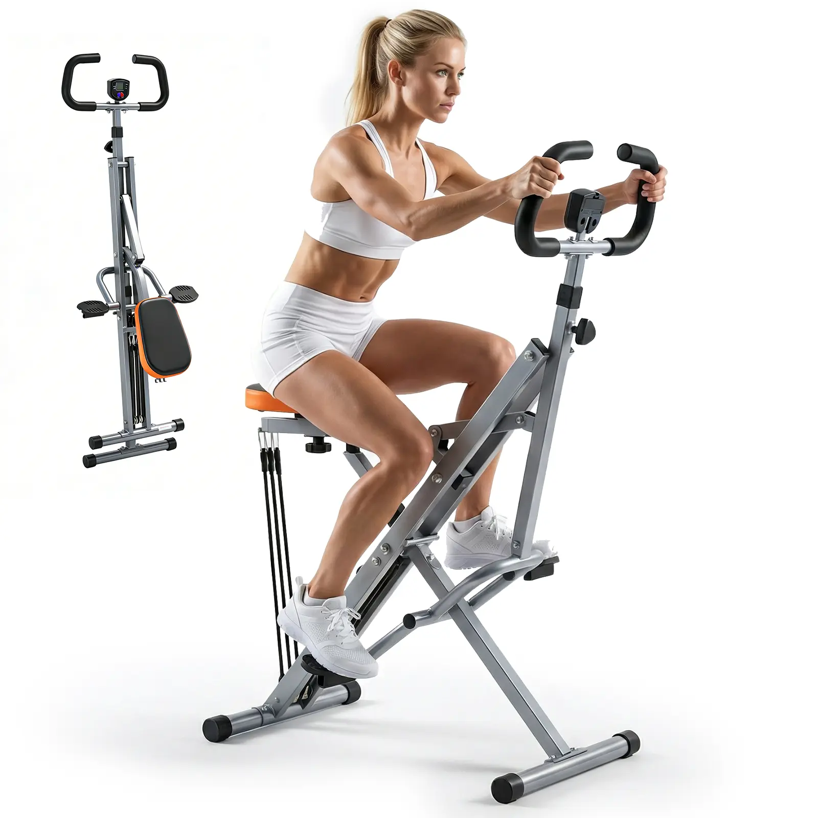 Máquina de remo y sentadillas para glúteos y piernas con pantalla LCD y diseño plegable – Resistencia ajustable para entrenamiento de cuerpo completo en casa.