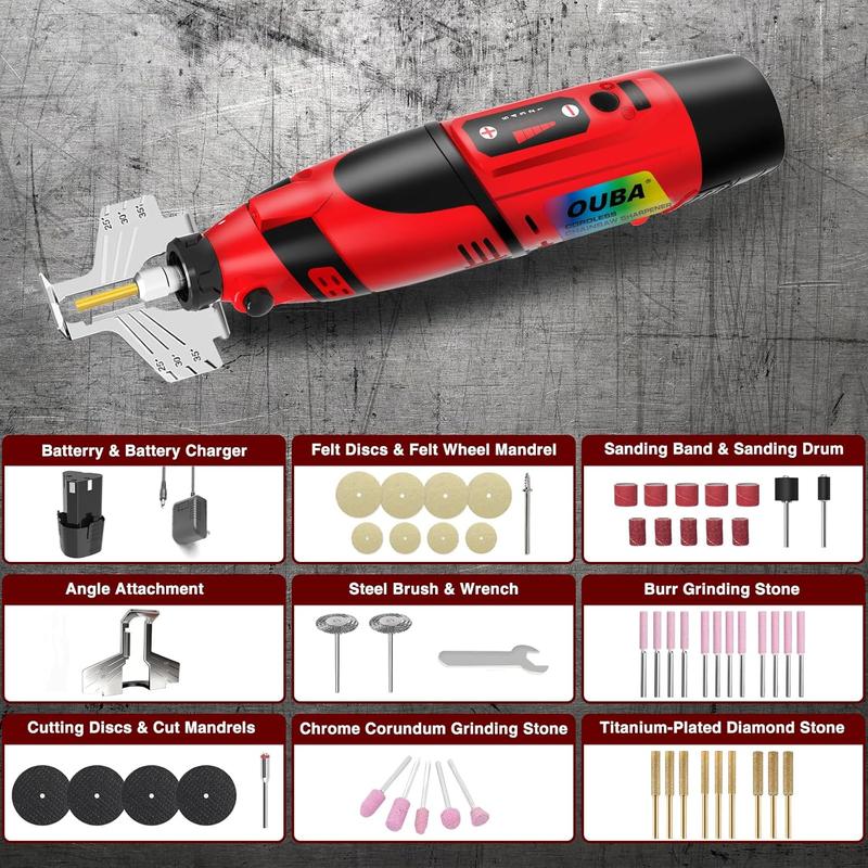 Kit de herramientas rotativas inalámbricas de 12 V con potente motor magnético, 5 velocidades, 18000 RPM, 54 accesorios para lijar, pulir, afilar motosierras, tallar, cortar, manualidades, brocas y para impresoras 3D.