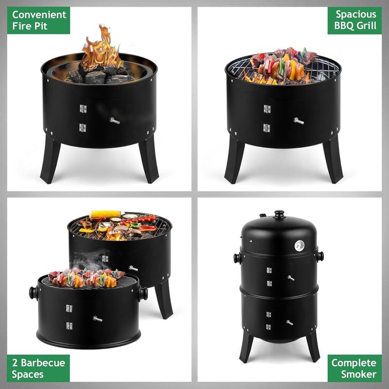 Aluminio vertical y horizontal 43 cm (17 pulgadas), parrilla portátil 3 exteriores y 1 exterior en termimetro incorporación para cocinar al aire libre, en jardín, asar parrilla y acampar.
